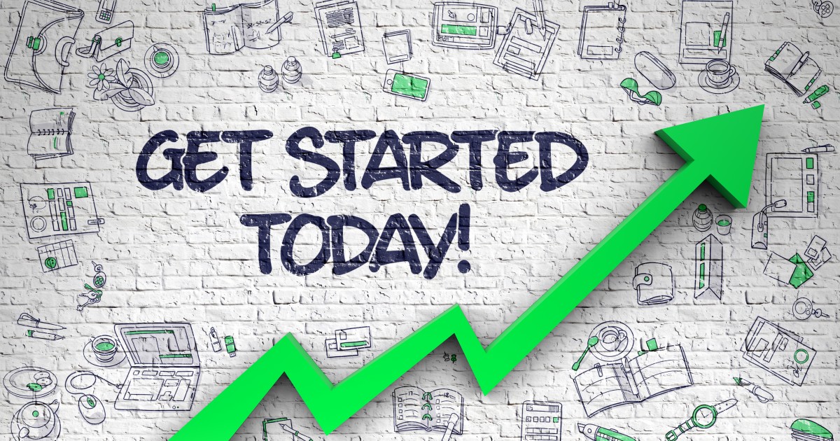 Get started today graphic with green arrow showing growth